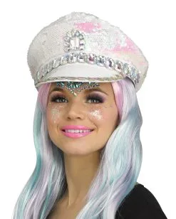 Schirmmütze Mit Pailletten Weiß